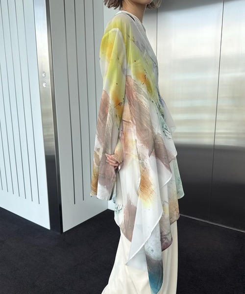 Ameri（アメリ） ドレス PAINTED TEXTURE ART LAYERED DRESS