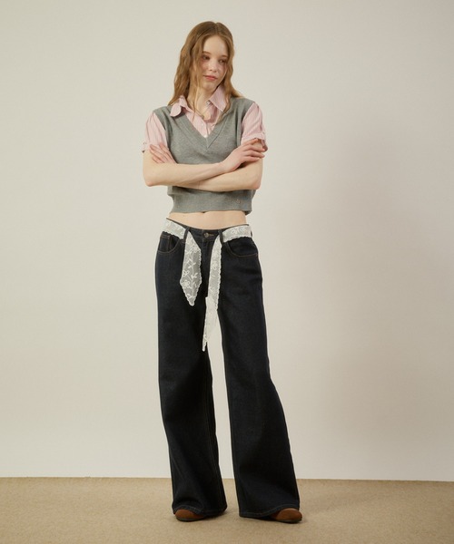 hazyl ジーンズ デニム デニムパンツ Low-rise wide-leg pants