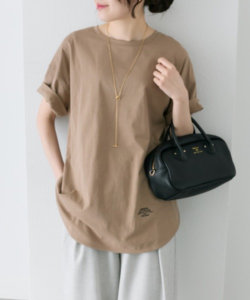 tシャツ 汗ジミ防止加工ワンポイントロゴ刺繍Tシャツ レディースの画像
