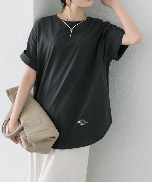 tシャツ 汗ジミ防止加工ワンポイントロゴ刺繍Tシャツ レディースの画像