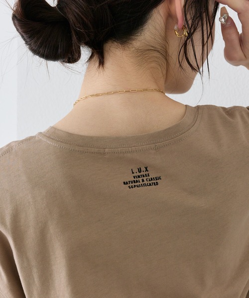 tシャツ 汗ジミ防止加工ワンポイントロゴ刺繍Tシャツ レディースの画像