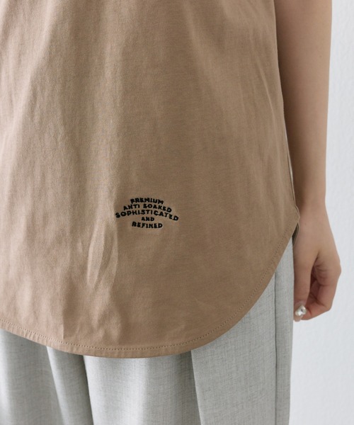 tシャツ 汗ジミ防止加工ワンポイントロゴ刺繍Tシャツ レディースの画像