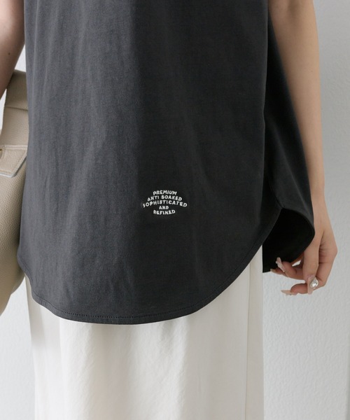 tシャツ 汗ジミ防止加工ワンポイントロゴ刺繍Tシャツ レディースの画像