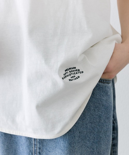 tシャツ 汗ジミ防止加工ワンポイントロゴ刺繍Tシャツ レディースの画像