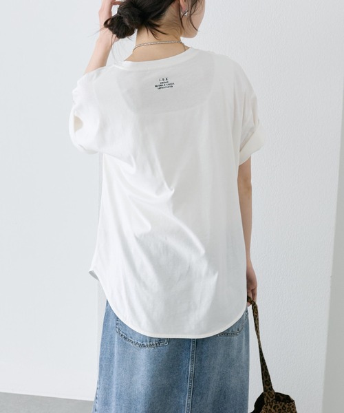 tシャツ 汗ジミ防止加工ワンポイントロゴ刺繍Tシャツ レディースの画像