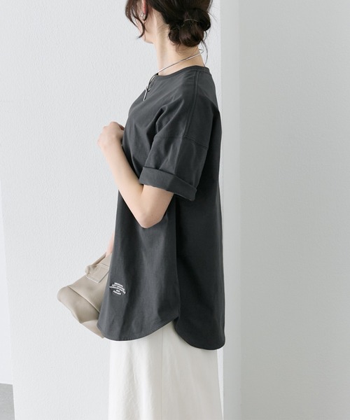 tシャツ 汗ジミ防止加工ワンポイントロゴ刺繍Tシャツ レディースの画像