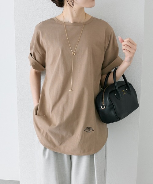 tシャツ 汗ジミ防止加工ワンポイントロゴ刺繍Tシャツ レディースの画像
