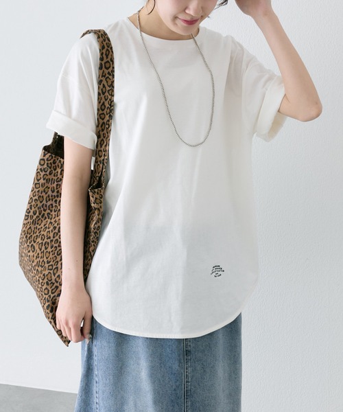 tシャツ 汗ジミ防止加工ワンポイントロゴ刺繍Tシャツ レディースの画像