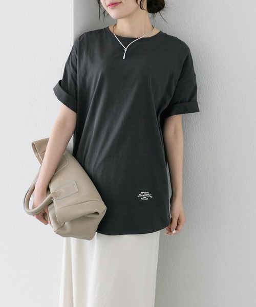 tシャツ 汗ジミ防止加工ワンポイントロゴ刺繍Tシャツ レディースの画像