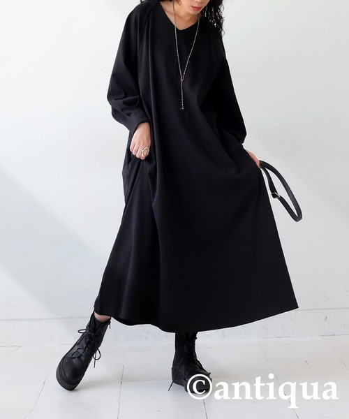「antiqua」 長袖ワンピース P ブラック レディース_画像8