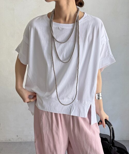 tシャツ 袖タックカットトップス レディースの画像