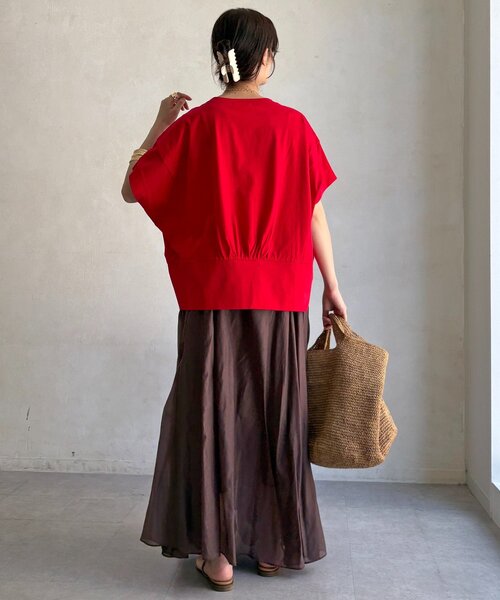 tシャツ 袖タックカットトップス レディースの画像