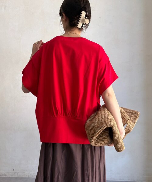 tシャツ 袖タックカットトップス レディースの画像