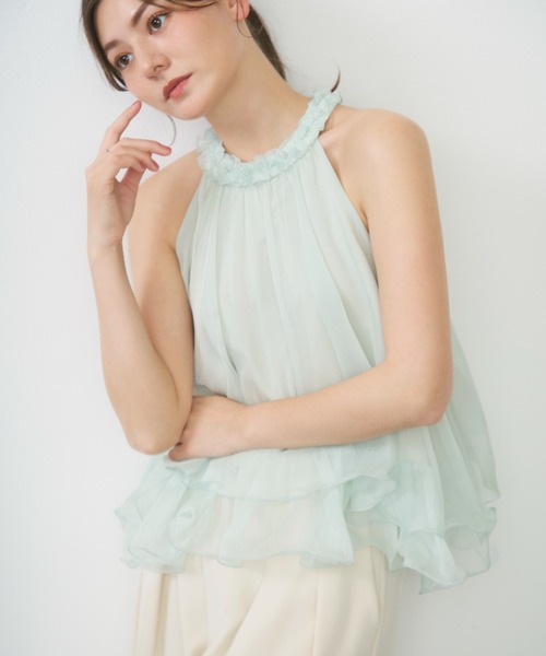 Lunea ブラウス シャツ 夏 シアーホルターネックトップス / sheer 