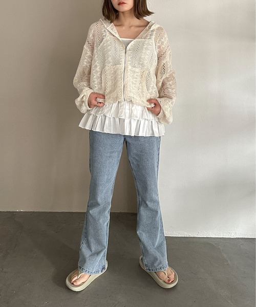 「PILIT」 ジップアップパーカー MEDIUM アイボリー レディース_画像3