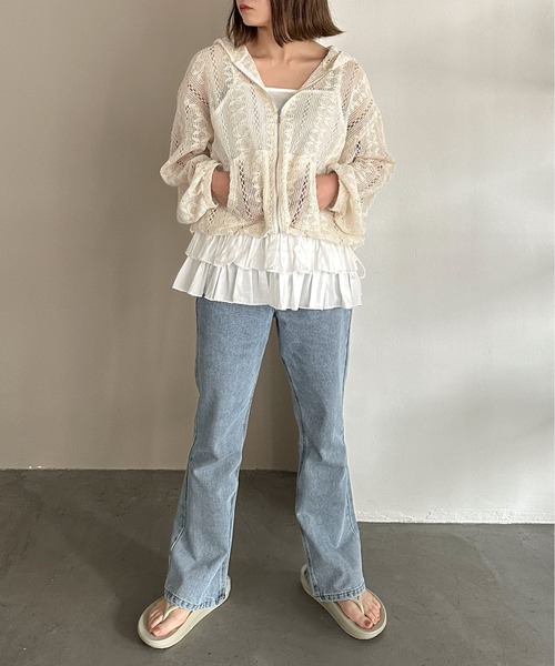 「PILIT」 ジップアップパーカー MEDIUM アイボリー レディース_画像4