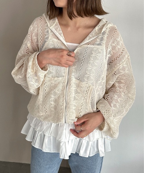 「PILIT」 ジップアップパーカー MEDIUM アイボリー レディース_画像6