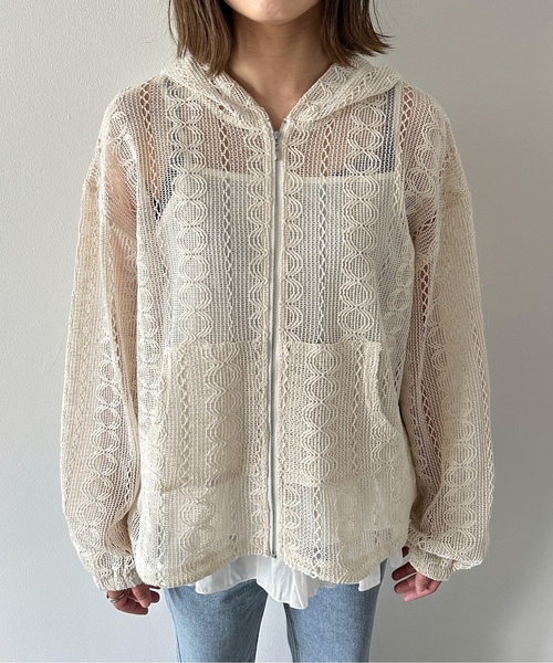 「PILIT」 ジップアップパーカー MEDIUM アイボリー レディース_画像7