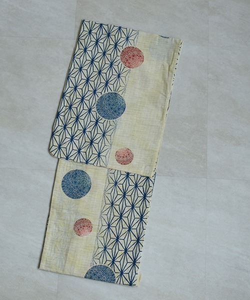 【即購入可♡】綿麻浴衣（柄：紺色の麻の葉と鞠）＋下駄＋着付け小物のお得セット！ utatane 浴衣 浴衣3点セット 綿麻 紺色の麻の葉と鞠 レディース