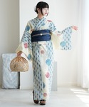 浴衣 浴衣3点セット 綿麻 紺色の麻の葉と鞠 ...の詳細画像1