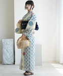 浴衣 浴衣3点セット 綿麻 紺色の麻の葉と鞠 ...の詳細画像2