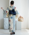 浴衣 浴衣3点セット 綿麻 紺色の麻の葉と鞠 ...の詳細画像3