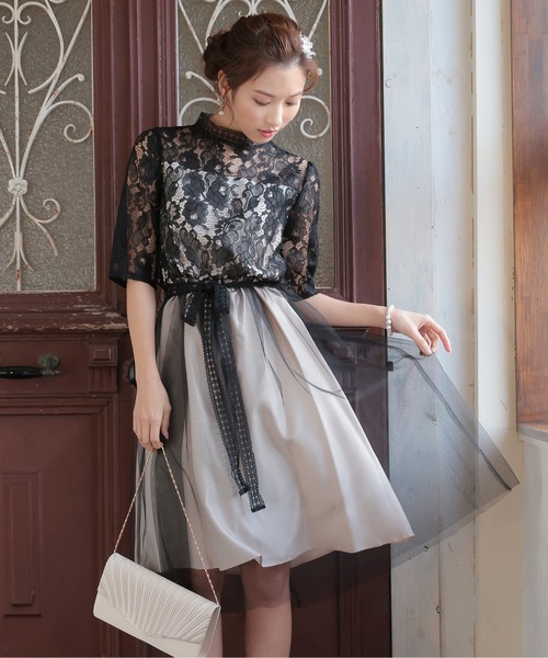 訳ありセール格安 ドレス レース チュール切り替え 5分袖 結婚式ワンピース お呼ばれパーティードレス 人気が高い Industrial Comteco Com Bo