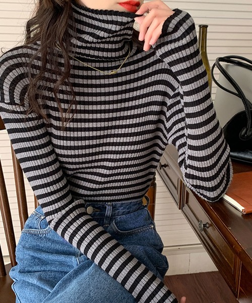 VitaFelice（ヴィータフェリーチェ） ニット セーター ストライプ リブ