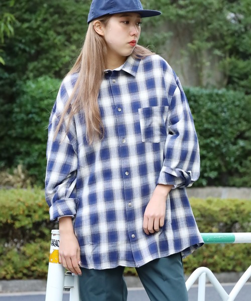 ROOP TOKYO シャツ ルーズシルエット オンブレチェック LS 長袖