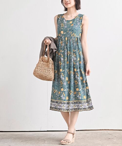 r・p・s（アールピーエス） ワンピース レーヨンプリントノースリーブ