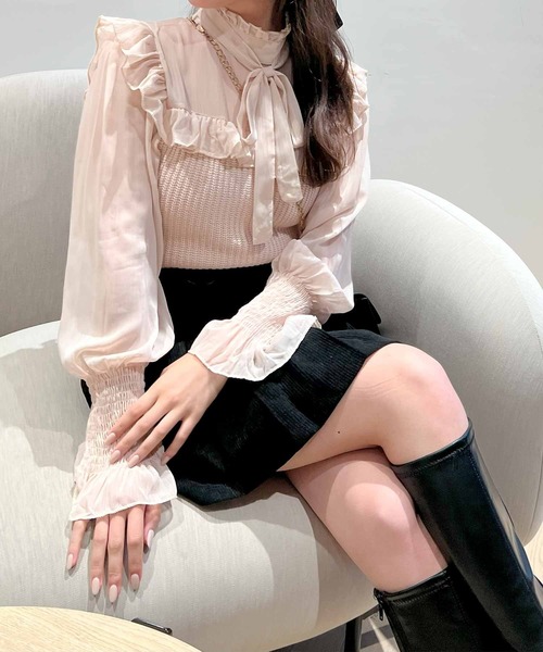 frunco ブラウス シャツ ニットドッキングブラウス レディース
