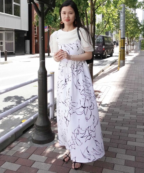 A TUPIL フラワープリント キャミワンピース CORNERS ワンピース フラワープリントバックリボンキャミ