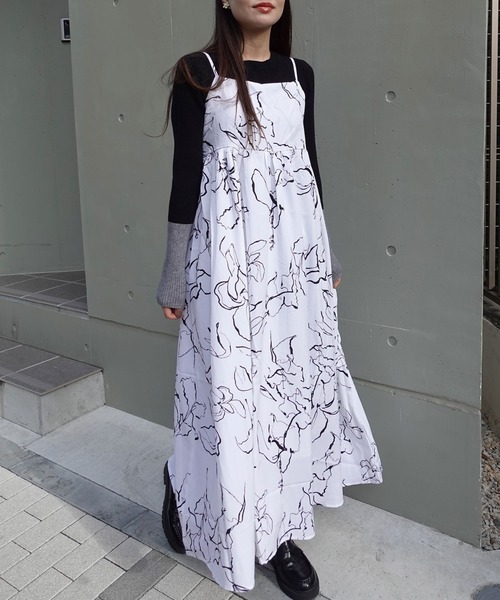 【blanc panier】花柄ロングワンピース バックリボン ピンタック blanc panier】花柄ロングワンピース バックリボン ピンタック