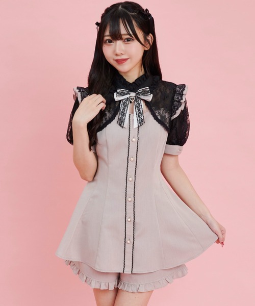 Secret Honey袖レース&ボレロ風半袖セットアップ Secret Honey（シークレットハニー） セットアップ 袖レース＆ボレロ風