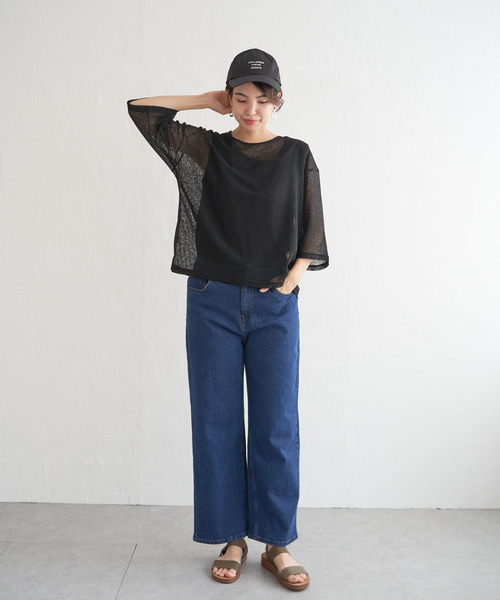 ikka tシャツ 「2点セット」シアーボーダーアンサンブル