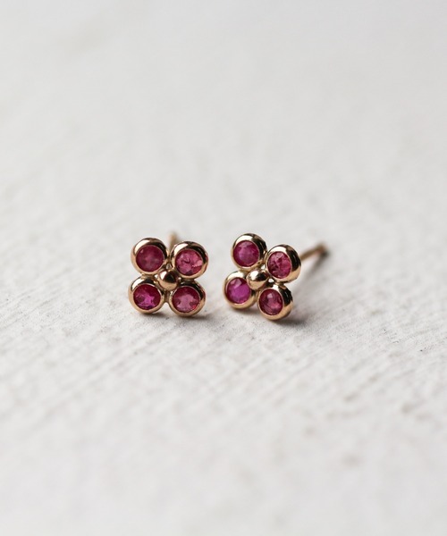 ピアス ルビー フラワー ピアス | K10YG レディース