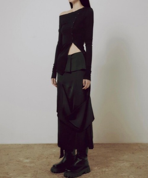 カーディガン 「FLAREUP」One-Shoulder Lettuce Stitch Cardigan レディース FLAREUP カーディガン 「FLAREUP」One-Shoulder Lettuce Stitch