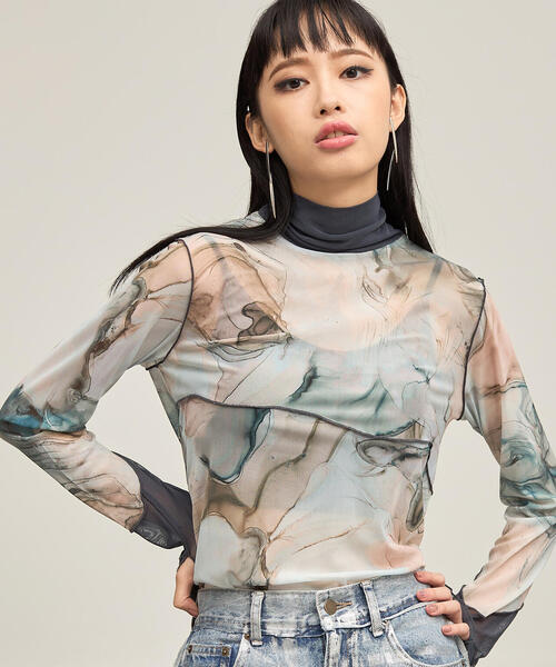 tシャツ CASANE（カサネ）別注マーブルペイントメロートップス レディース tシャツ CASANE（カサネ）別注マーブルペイントメロートップス