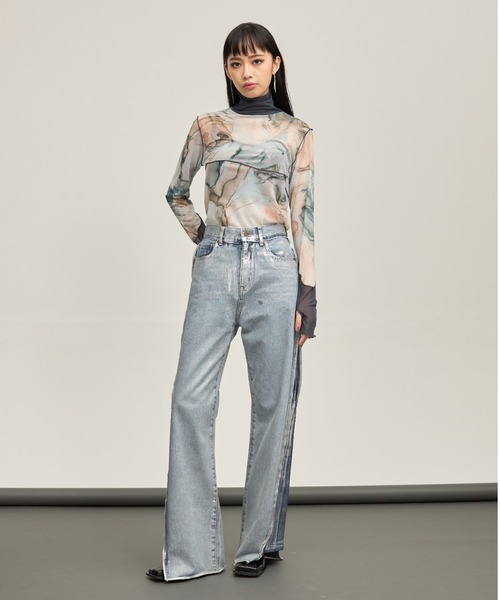 tシャツ CASANE（カサネ）別注マーブルペイントメロートップス レディース tシャツ CASANE（カサネ）別注マーブルペイントメロートップス
