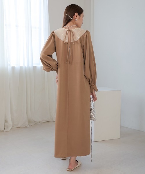 BAB ワンピース バックリボンボリュームスリーブワンピース