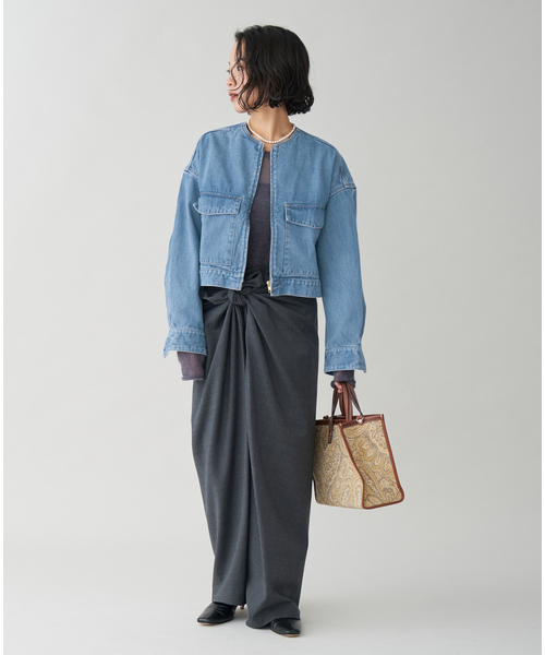 CURRENTAGE ノーカラー デニムジャケット CURRENTAGE】ノーカラー