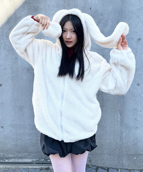 Mejoul ブルゾン アウター もこもこ うさみみ ボアファージップ