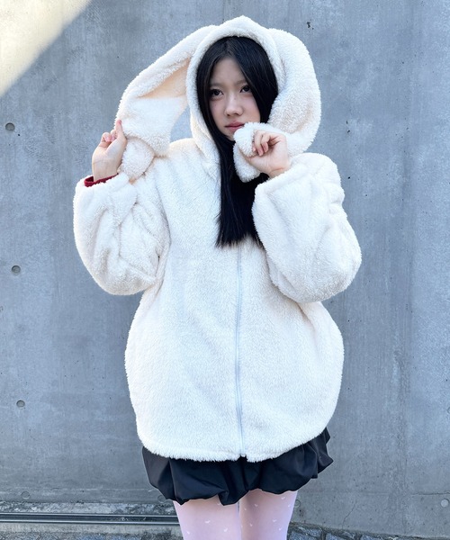 Mejoul ブルゾン アウター もこもこ うさみみ ボアファージップ