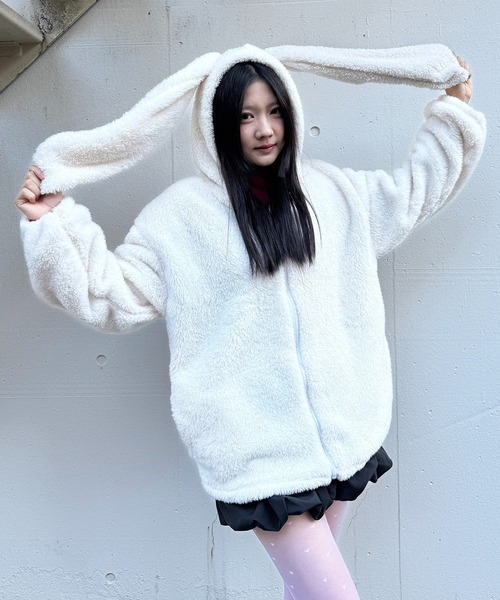 Mejoul ブルゾン アウター もこもこ うさみみ ボアファージップ