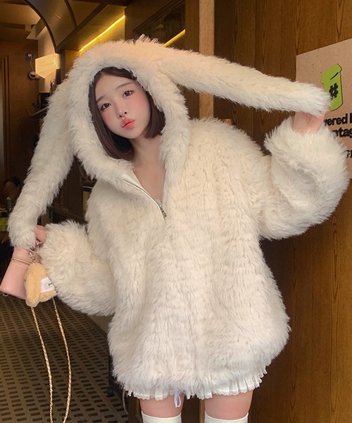 Mejoul ブルゾン アウター もこもこ うさみみ ボアファージップ