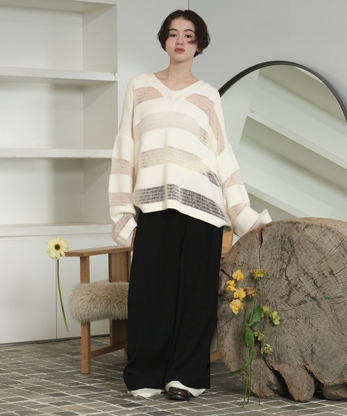 ニット セーター sheer stripe knit / シアーストライプニット レディース