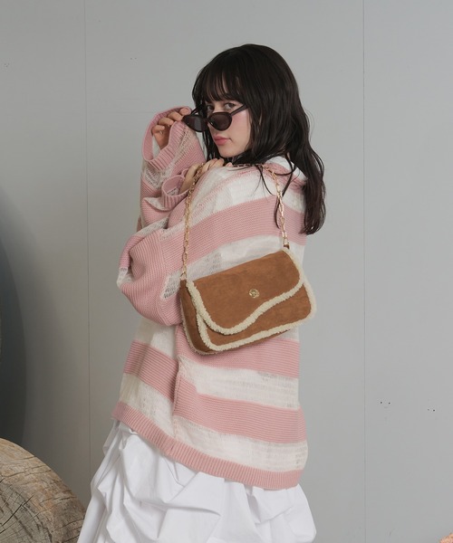 【完売品】　loin nuit シアーカラーニット　ピンク loin nuit ニット セーター sheer stripe knit / シアーストライプ