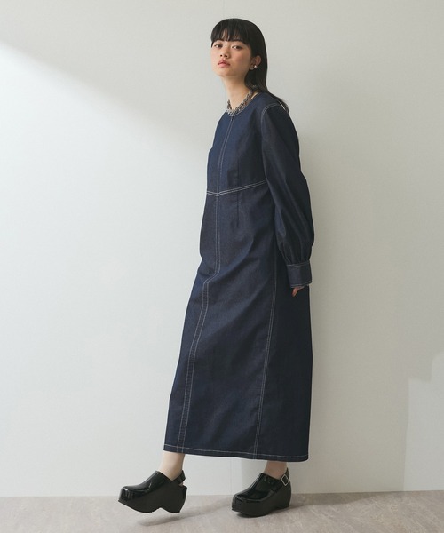ハーフジップワッフルパフスリーブワンピース lswp210-58a_1.jpg