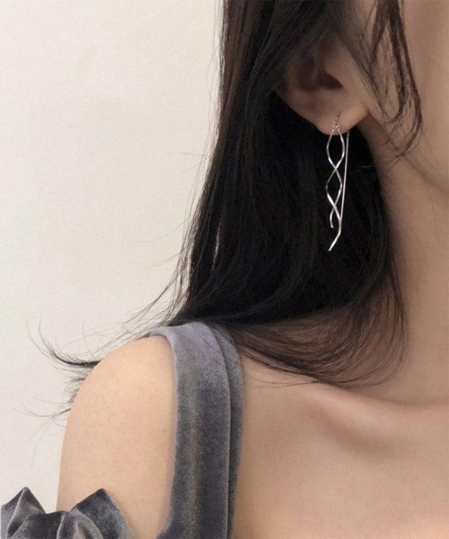 4℃ シルバー ロングピアス ウェーブデザイン ピアス ウェーブデザインロングピアス レディース : ZOZOTOWN Yahoo!店
