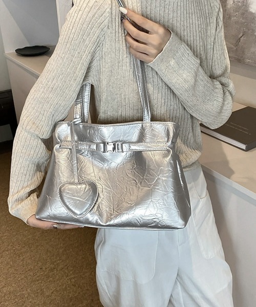 miniministore トートバッグ ハートチャーム付き肩掛け鞄 レディース